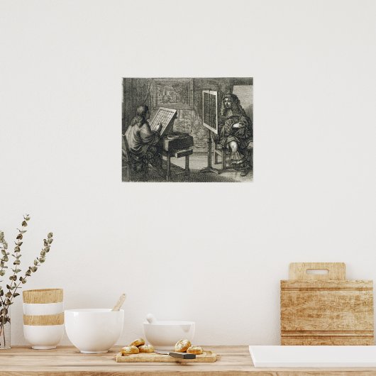 Poster Artiste peignant un portrait sur une grille pour u (Cuisine)