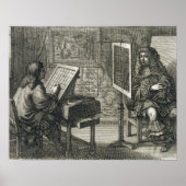 Poster Artiste peignant un portrait sur une grille pour u (Devant)