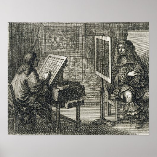 Poster Artiste peignant un portrait sur une grille pour u (Devant)