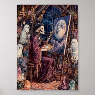 Poster Artiste squelette gothique peignant un fantôme de
