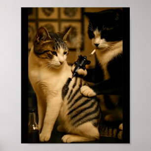 Poster Artiste tatoué au tatouage de chat à cigarette vin