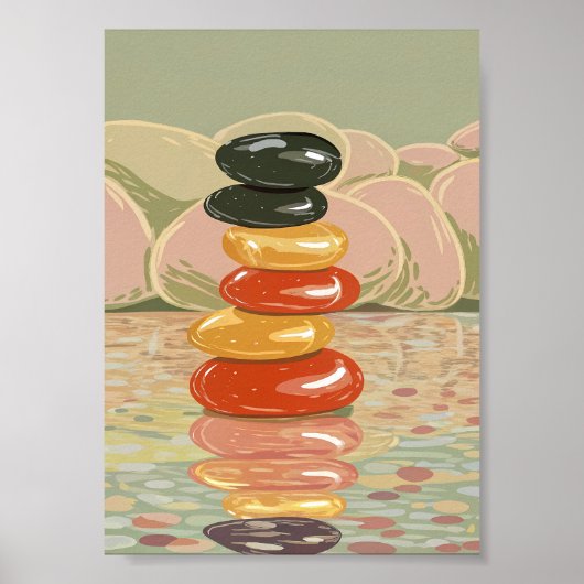 Poster Artistic Zen Stone Stack Polished Pebbles  (Devant)