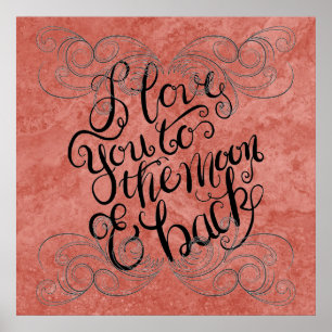 Poster artistiek. Ik hou van je naar de maan en te