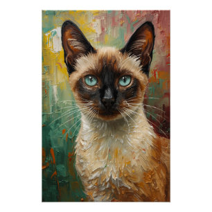 Poster Artistique Siamese Chat Portrait Vibrant Peinture 