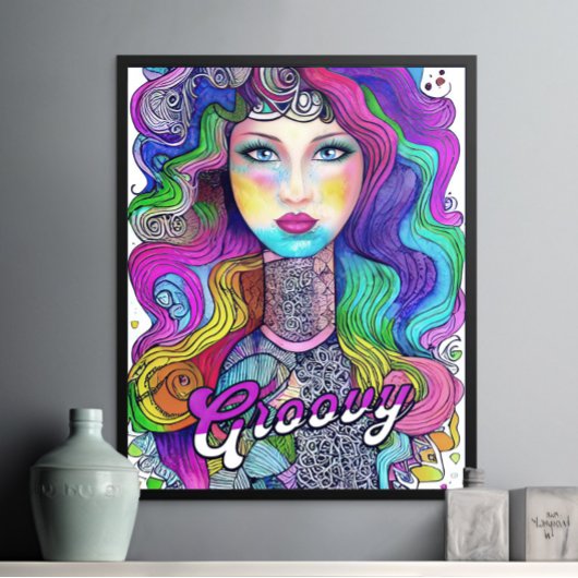 Poster artistique Super femme active psychédélique