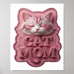 Poster Artistique texte 3D rose CAT MOM