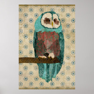 Poster artistique vintage Azure & Blush Owl