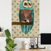 Poster artistique vintage Azure & Blush Owl (Bureau à domicile)