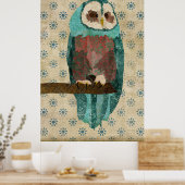 Poster artistique vintage Azure & Blush Owl (Cuisine)