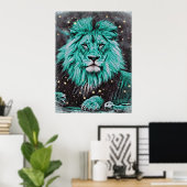 Poster *~* Artsy Abstrait Bold TURQUOISE Céleste LION AP2 (Bureau à domicile)
