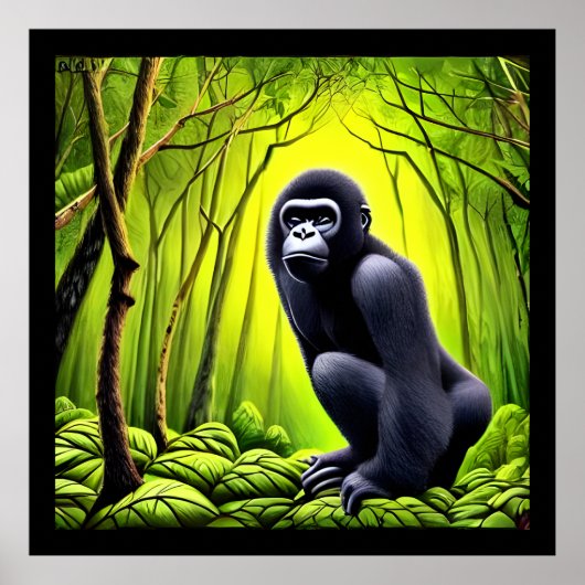 Poster Artsy Abstrait Jungle Gorilla (Devant)