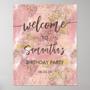 Poster Artsy moderne Fille rose Faux Gold Parties scintil