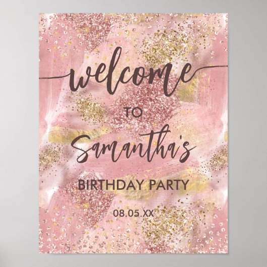 Poster Artsy moderne Fille rose Faux Gold Parties scintil (Devant)
