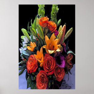 Poster Artsy Orange Floral Arrangement