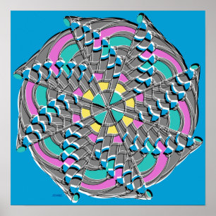 Poster Artwork géométrique coloré sur bleu