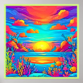 Poster Artwork sous-marin dynamique de coucher de soleil (Devant)