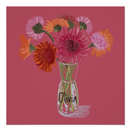 Poster Arty Gerbera Fleur colorée +Nom personnalisé (Devant)