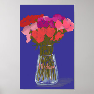 Poster Arty Joyeuses Fleurs Colorées Dans Le Vase +Nom Pe