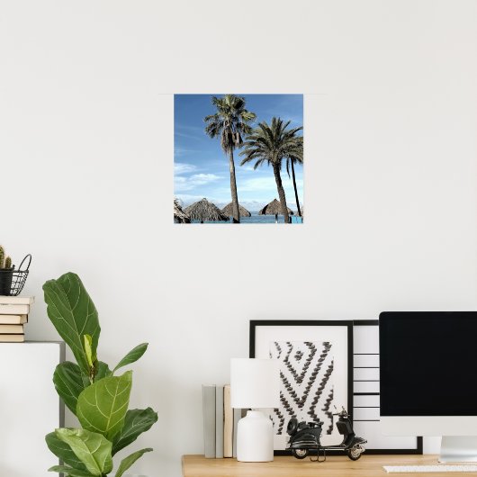 Poster Aruba Ocean Vue Palm Trees et Plage Palapa Huts (Bureau à domicile)