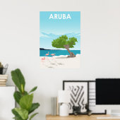 Poster Aruba Vintage Minimal Retro Travel Illustration (Bureau à domicile)