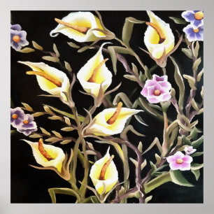 Poster Arum Lily Design Floral Artistique Sur Noir