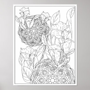 Poster Arum Lys et Feuilles Mandala Coloriage Adulte
