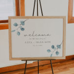 Poster ARYA Rustic Eucalyptus Mariage de verdure Bienvenu<br><div class="desc">Ce panneau d'accueil mariage présente un eucalyptus vert sauge rustique et une police manuscrite. Ce signe d'accueil est l'ajout parfait à votre événement sur le thème de la verdure ou du jardin.</div>