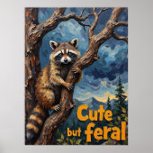 Poster Ascent ombragé : Raccoon dans l'arbre crépusculair (Devant)