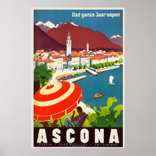 Poster Ascona Lac Majeur Suisse Voyage Vintage