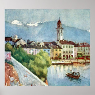 Poster Ascona sur le lac Majeur, Suisse 1918. Non. L