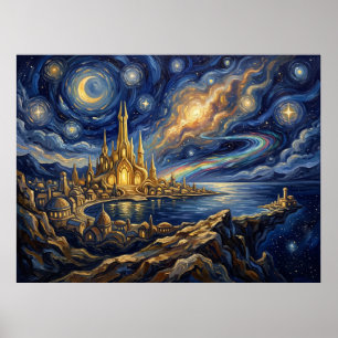 Poster Asgard Nuit Étoilée Paysage de Comics Marvel