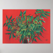 Poster Ash-Tree, Art Floral Feuille D'Été, Vert Rouge (Devant)