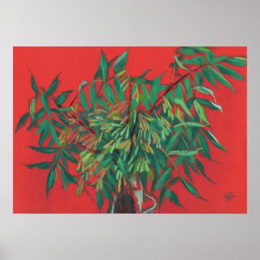 Poster Ash-Tree, Art Floral Feuille D'Été, Vert Rouge (Devant)