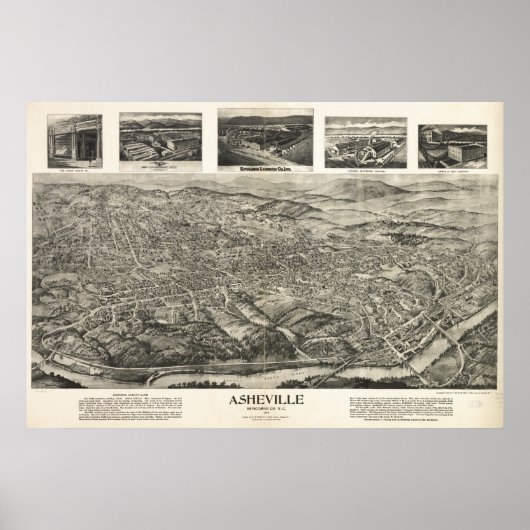 Poster Asheville N. Carolina 1912 Antique Panoramic Map (Devant)