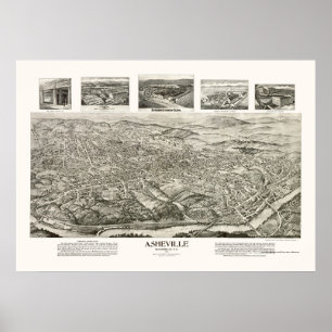 Poster Asheville, NC Carte panoramique - 1912