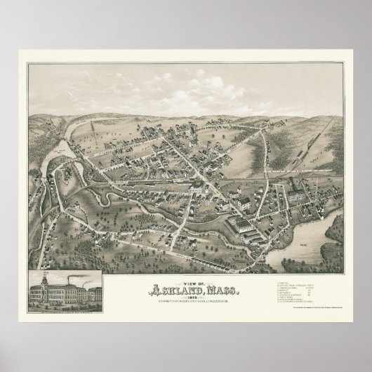 Poster Ashland, MA Carte panoramique - 1878 (Devant)