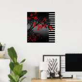Poster Asian Red Black White Bamboo Floral 2 (Bureau à domicile)