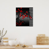 Poster Asian Red Black White Bamboo Floral 2 (Cuisine)