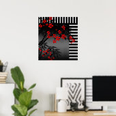 Poster Asian Red Black White Bamboo Floral 4 (Thuiskantoor)