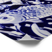 Poster Asiatique Bleu & Blanc Koi Fish Pond Chinoiserie A (Coin)