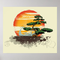 poster asiatique bonsai et soleil personnalisé