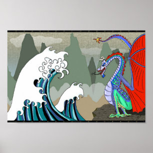 Poster asiatique Dragon d'eau 12 x 8