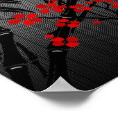 Poster Asiatique Rouge Noir Blanc Bambou Floral 4 (Coin)