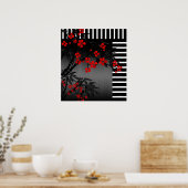 Poster Asiatique Rouge Noir Blanc Bambou Floral 4 (Cuisine)