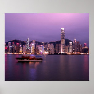 Poster Asie, Chine, Hong Kong, ville skyline et