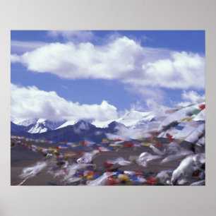 Poster Asie, Chine, Tibet, passe Tangla. Drapeaux de priè