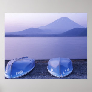 Poster Asie, Japon, Yamanashi, Bateaux à rames sur le lac