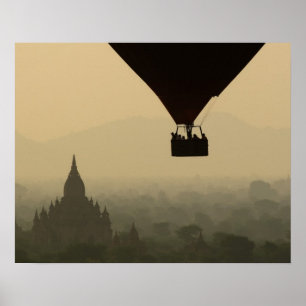 Poster Asie, Myanmar, Bagan, ballon au-dessus des temples