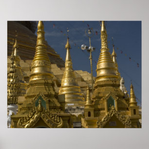 Poster Asie, Myanmar, Yangon. Stube d'or de Shwedagon