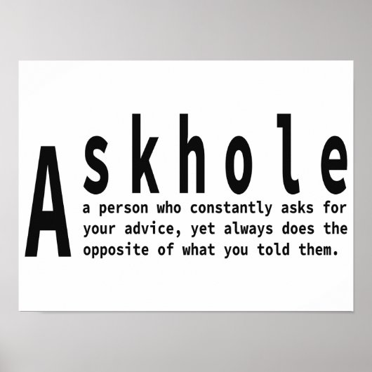 Poster Askhole - Définition du dictionnaire sarcastique (Devant)
